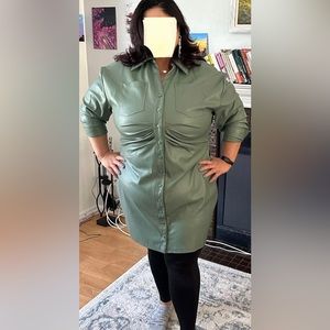 Faux leather ruched front dress  plus size